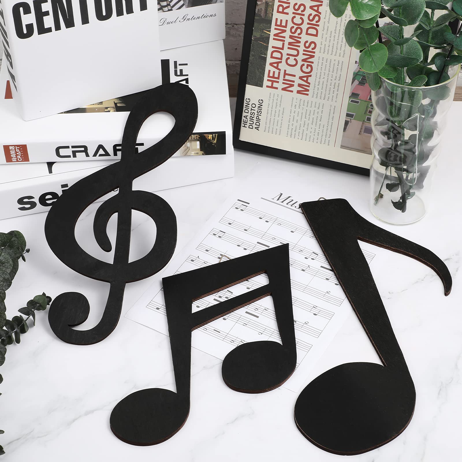 Yalikop 3 Pieces Black Treble Clef Wooden Wall Decor Music Notes Wall Art Note Wooden Wall Decoration Music Note Party Decorations for Home Room Bar Music Studio Birthday Party Decor