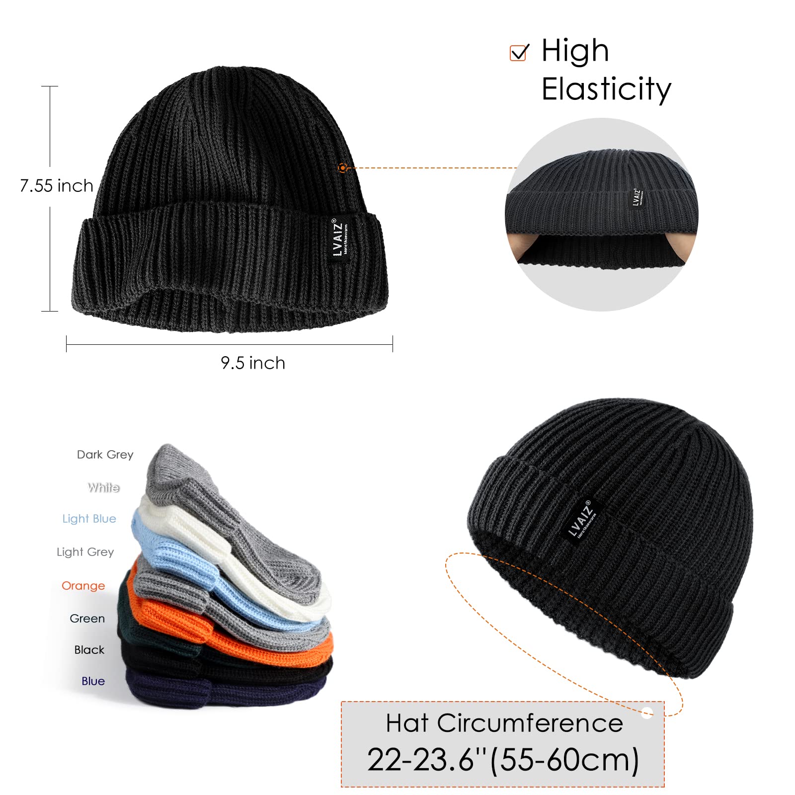 Lvaiz Winter Knitted Fishermen Beanie Hats for Men Merino Wool Short Cuffed Skull Cap Trawler Beanies Watch Hat for Women