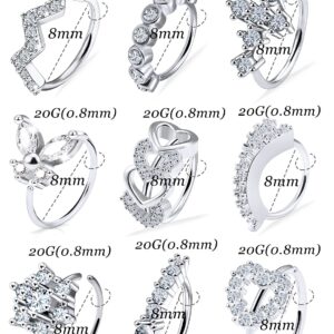 Vsnnsns 20G Nose Rings Hoop Silver Nose Piercing Jewelry Stainless Surgical Steel Daith Rook Cartilage Helix Earrings Hoop Ear Nose Septum Rings Body Piercing Jewelry for Women Men 8mm