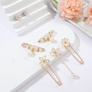 17 Pieces Pearl Brooch Pins Sweater Shawl Clips Faux Pearl Rhinestones Collar Safety Pin for Women Clothing Dresses Decoration Accessories with Storage Box(Classic Style)