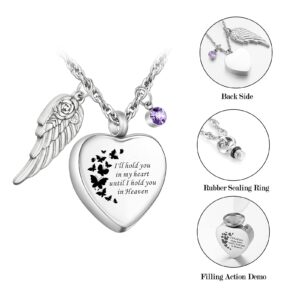 XIUDA Customized Heart Cremation Jewelry for Ashes Urn Necklace with Birthstones Engraved Ash Necklace Personalized Memorial Cremation Necklace-I'll Hold You in My Heart Until I Hold You in Heaven