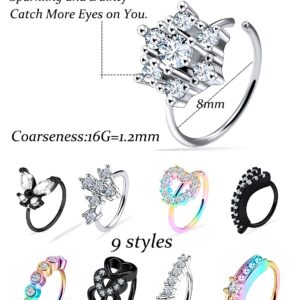 Vsnnsns 20G Nose Rings Hoop Mix Color Nose Piercing Jewelry Stainless Surgical Steel Daith Rook Cartilage Helix Earrings Hoop Ear Nose Septum Rings Body Piercing Jewelry for Women Men 8mm