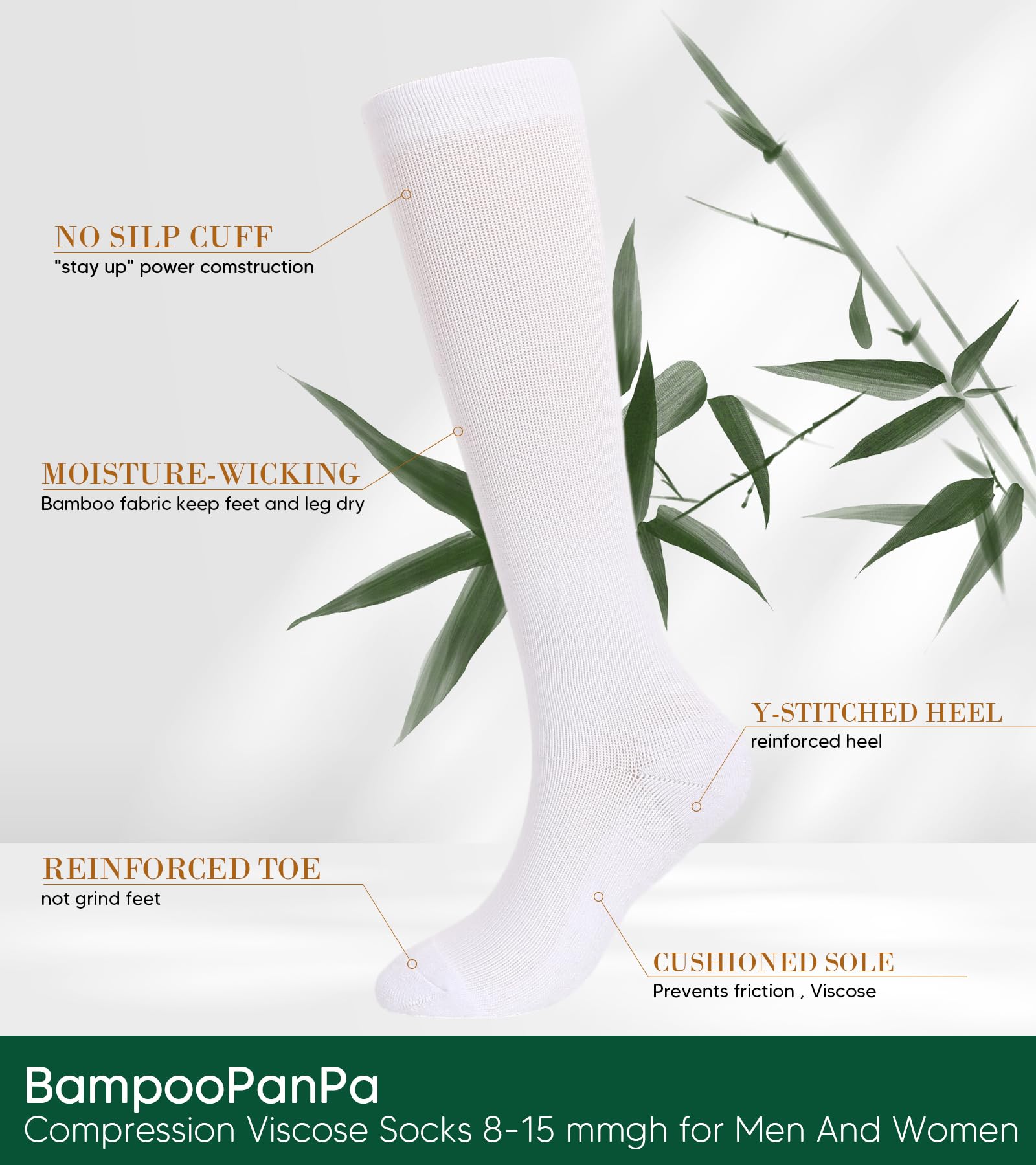 Bamboo Rayon Compression Socks for Women Men, 8-15mmHg Moderate Circulator Graduated Support Sock for Running Cycling Travel, White(3 Pair, 9-11)