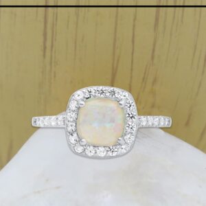 Dazzlingrock Collection 7 mm Cushion Lab Created Opal & Round White Sapphire Women Halo Style Vintage Traditional Engagement Ring | 925 Sterling Silver, Size 8