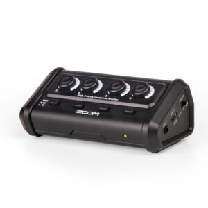 zoom zha-4 handy 4-channel, battery-powered headphone amplifier with volume & mute functionality, portable, for podcasting, music, productions, and more