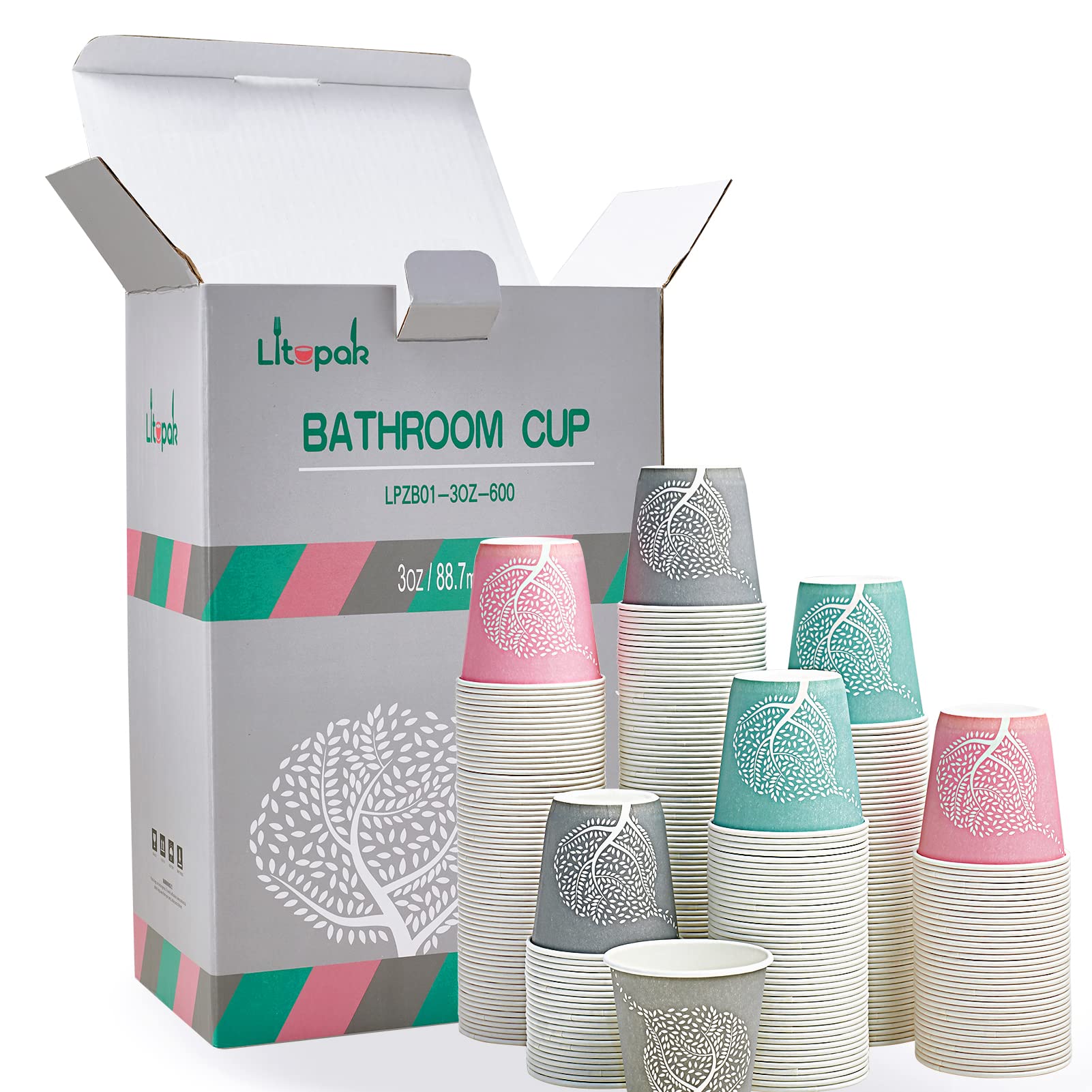 LITOPAK 600 Pack 3oz Disposable Bathroom Cups, Colorful Disposable Mouthwash Cups, Small Disposable Cups, Mini Paper Cups for Parties, Picnics, Barbecues, Travel and Events