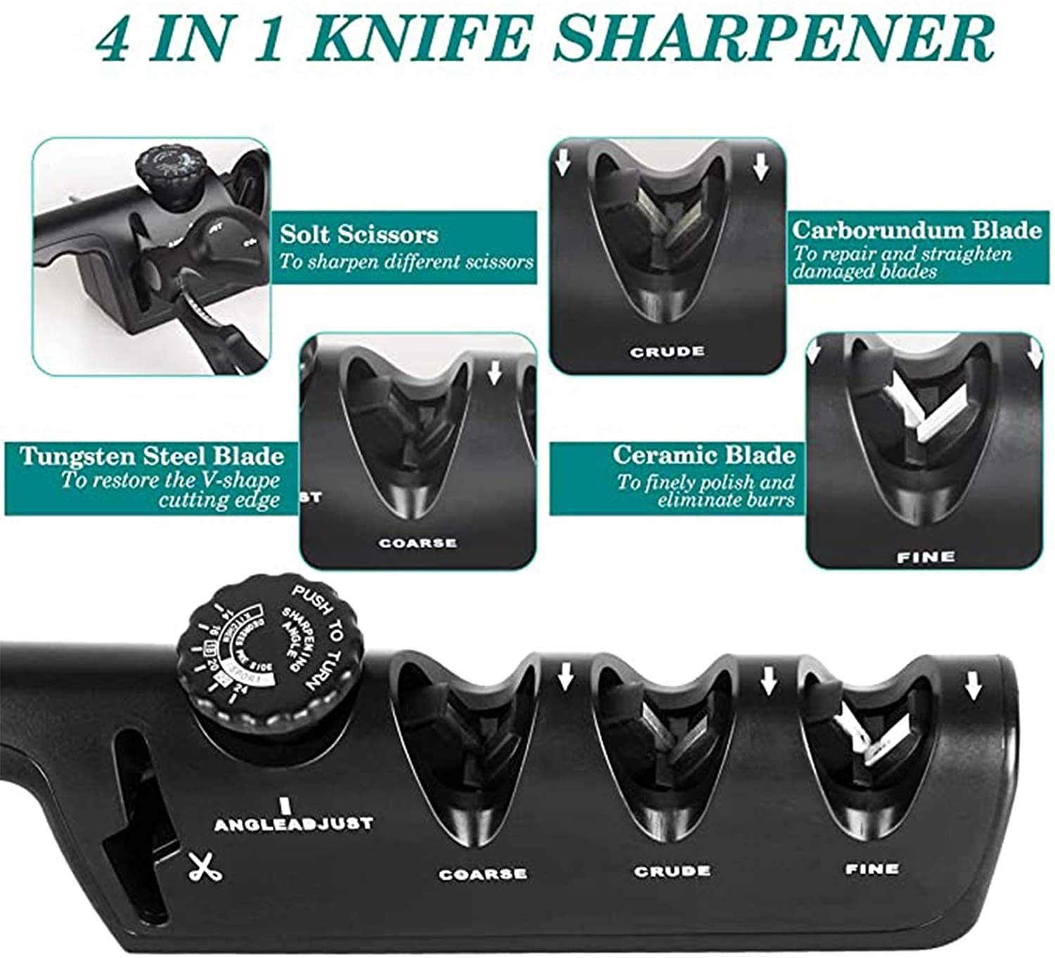 NCRD 4-in-1 Kitchen Knife Accessories: 3-Stage Knife Sharpener Helps Repair, Restore and Polish Blades, Diamond Ceramic Sharpen Polish & Grind Knife Sharp