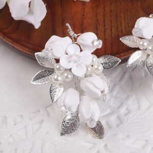 BERYUAN White Flower Earings Wedding Earrings for Brides Bridal Bridesmaids Earrings Accessories Prom Earrings Esthetics