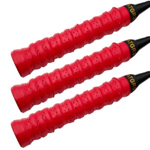 atgrs tennis grip tacky tennis racket grip tape absorbent anti-slip tennis overgrip for tennis badminton pickleball racquet handle grip with damping ridges overgrips (3 pack - red)