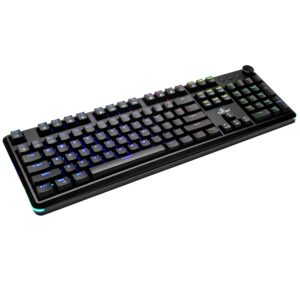 yeyian asward mechanical gaming multimedia keyboard, 104 rgb led backlit 16m color keys, outemu red hot-swappable switches, cherry mx equivalent, 18 modes, 50m keystrokes, steel frame, braided cable