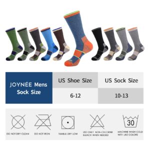 JOYNÉE Mens Crew Full Cushion Athletic Running Socks with Moisture Wicking Mid-Calf Casual Socks 6 Pack