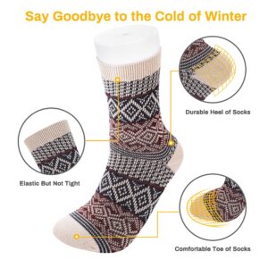 Luckit 6 Pack Warm Cotton Socks for Men and Women, Winter Cabin Socks Men, Vintage Fall Patterned Socks Unisex Knit Thick Cozy Socks