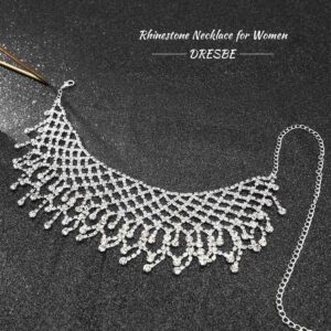 DRESBE Rhinestone Choker Tassel Chokers Necklaces Prom Collar Necklace Chain Party Neck Jewelry Accessories for Women (Silver)