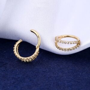 OUFER 9K Solid Gold Helix Earrings Double Row Diamonds Septum Piercing Jewelry Hoop Cartilage Earrings Daith Tragus Earrings