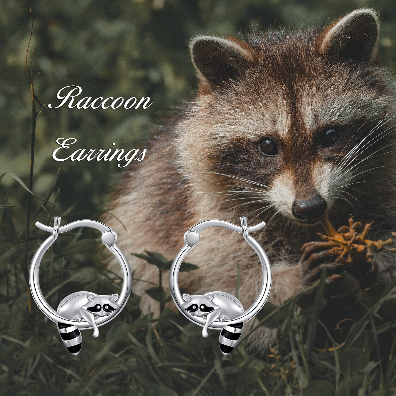 Polar Bear/Fox/Hummingbird/Rabbit/Raccoon Hoop Earrings for Women 925 Sterling Silver Animal Huggie Hoop Earrings Jewelry Gifts (raccoon)