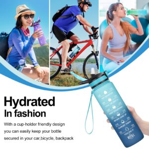 ELYPHINE 32/24 oz Water Bottles with Removable Straw & Time Marker, Motivational Sports Bottles with BPA Free Tritan Material, Leakproof Water Jug for Fitness