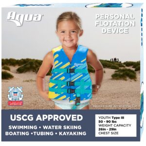 oceans7 us coast guard-approved, type iii youth life jacket – personal flotation device with with comfortable flex-form-fit open-sided design – seafoam blue lemon