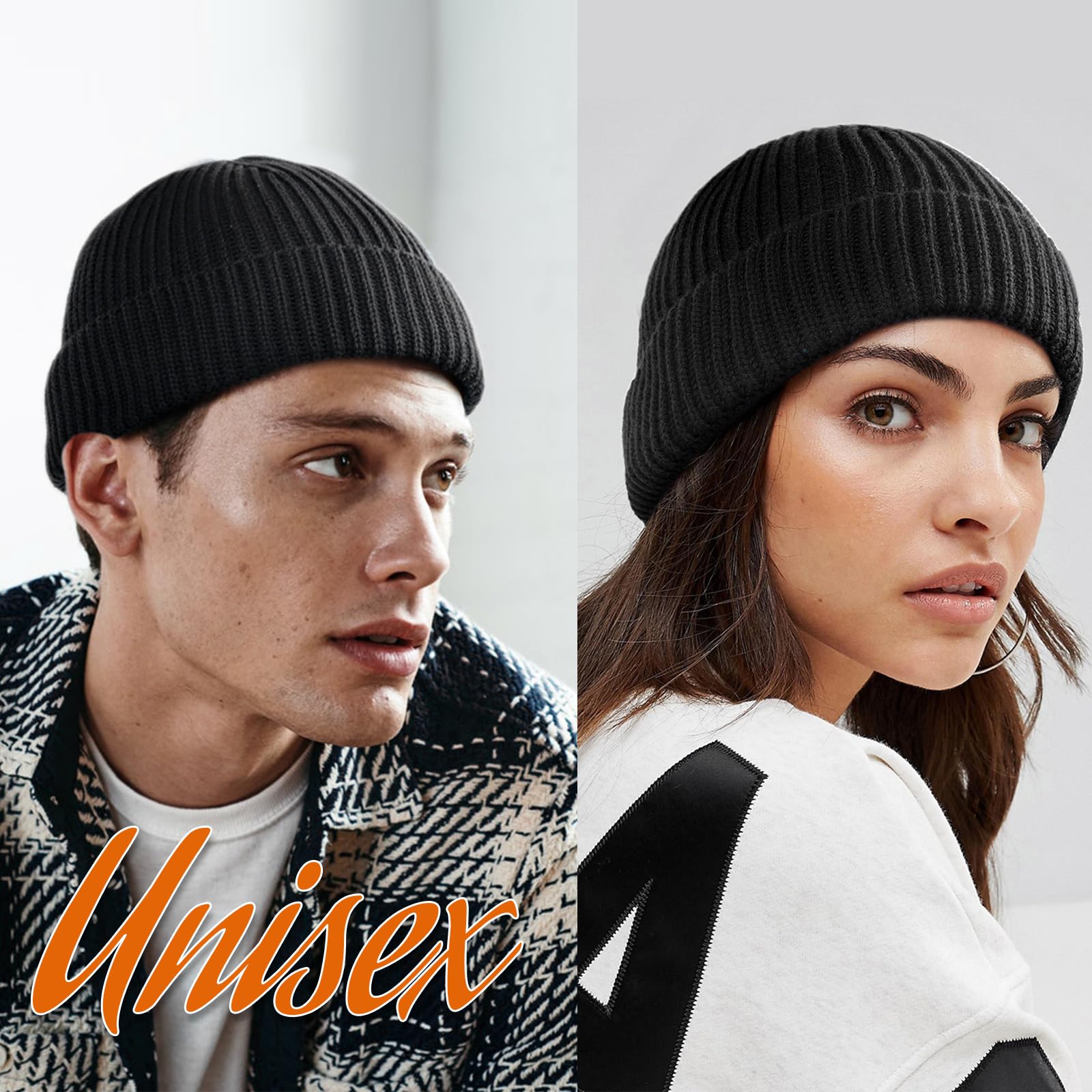 Lvaiz Winter Knitted Fishermen Beanie Hats for Men Merino Wool Short Cuffed Skull Cap Trawler Beanies Watch Hat for Women