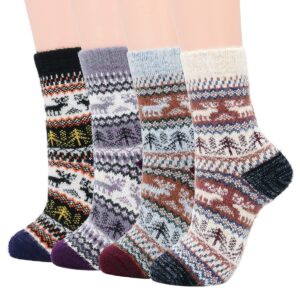 Cosy Encounter Womens Athletic Sports Cozy Wool Socks Warm Knit Thick Soft Winter Crew Socks 4 Pairs Christmas Deer One Size,WDCENS4162SXE4PSN