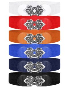 6 pieces wide stretchy waist belt retro dress belt elastic belt with buckle pu leather belt vintage belt for women