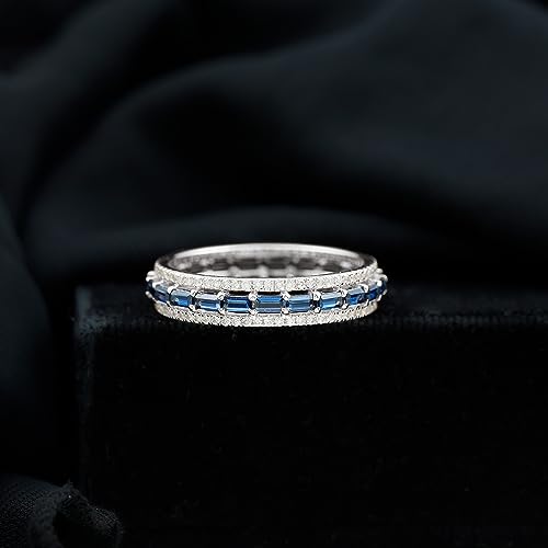 Rosec Jewels Certified Lab Grown Blue Sapphire Eternity Band Ring, Sapphire Diamond Band, Wedding Anniversary Ring, 14K White Gold, Size:US 10.50