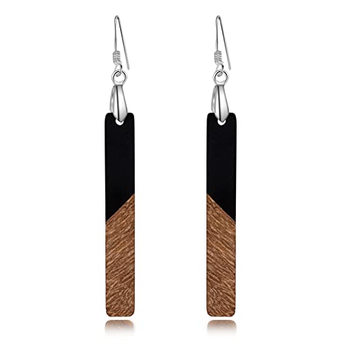 YWDREAM Wood Earring, Wooden Earrings for Women, Boho Earrings Women Dangling Statement Earrings (Black Vertical Bar)