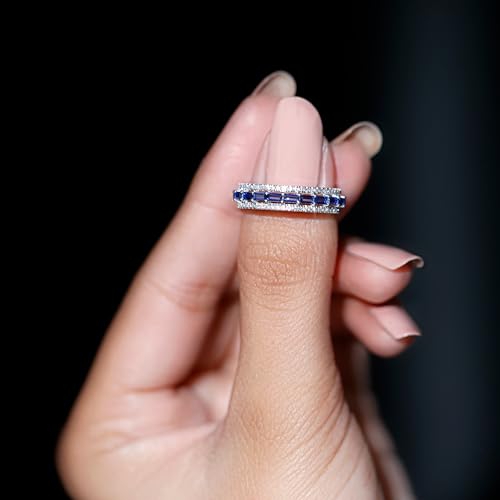 Rosec Jewels Certified Lab Grown Blue Sapphire Eternity Band Ring, Sapphire Diamond Band, Wedding Anniversary Ring, 14K White Gold, Size:US 10.50