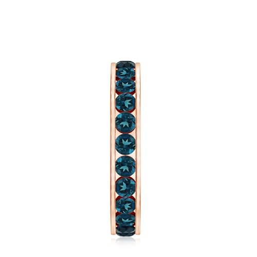 Certified London Blue Topaz Eternity Band, AAA Quality, Natural Blue Topaz Full Eternity Ring (With Jewelry Box), 14K Rose Gold, Size:US 5.50