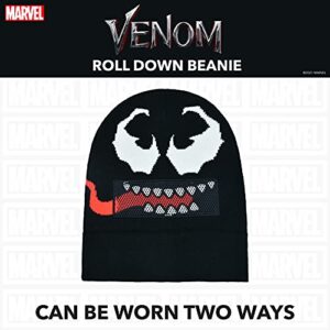 Marvel Venom Intarsia Roll Down Cuff Beanie Hat, Black, One Size