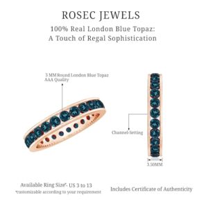 Certified London Blue Topaz Eternity Band, AAA Quality, Natural Blue Topaz Full Eternity Ring (With Jewelry Box), 14K Rose Gold, Size:US 5.50