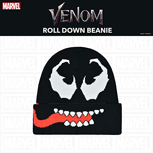 Marvel Venom Intarsia Roll Down Cuff Beanie Hat, Black, One Size