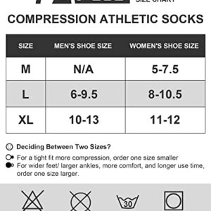 PAPLUS Compression Running Sock for Men and Women 3 Pairs, Cushioned Athletic Crew Socks with Arch Support