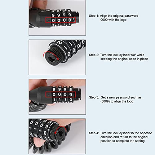 01 Bicycle Security Padlock, Helmet Cable Lock Portable Resettable for Skateboards for Gates for Bicycles