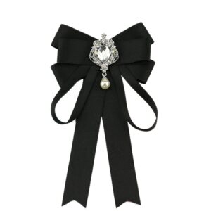 jkqbux bowknot rhinestone ribbon bow brooch pre-tied bow tie for women neck tie wedding party christmas gifts ceremony black