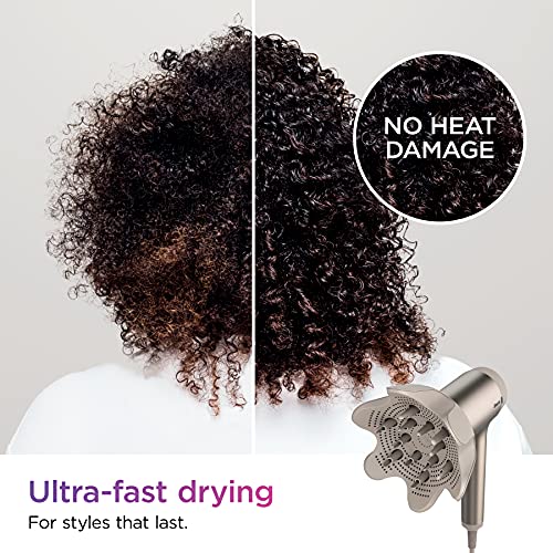 Shark HD113BRN Hair Blow Dryer HyperAIR Fast-Drying with IQ 2-in-1 Concentrator and Curl-Defining Diffuser Attachments, Auto Presets, Ionic, Styling Tools, No Heat Damage, Extendable Prongs, Stone