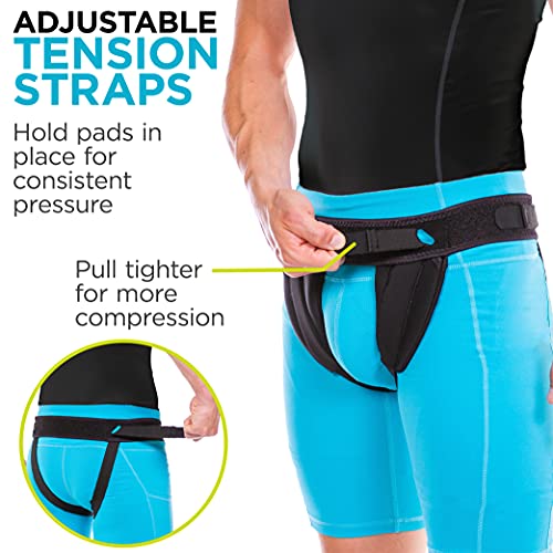 BraceAbility Inguinal Hernia Belt - Supportive Groin Pain Truss With Removable Left and Right Compression Pads For Pre or Post-Surgical Scrotal, Femoral, Single and Double Hernias in Men and Women (M)