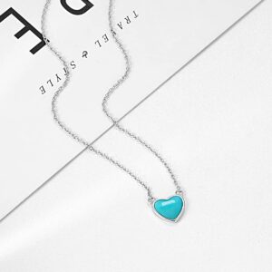 TANGPOET Dainty Turquoise Necklace for Women Sterling Silver Turquoise Heart Pendant Necklaces Blue Stone Jewelry Birthday Christmas Valentines Day Gift for Her