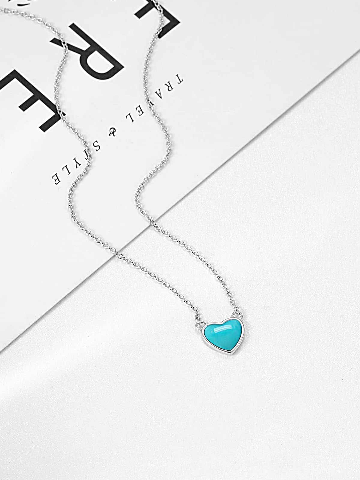 TANGPOET Dainty Turquoise Necklace for Women Sterling Silver Turquoise Heart Pendant Necklaces Blue Stone Jewelry Birthday Christmas Valentines Day Gift for Her