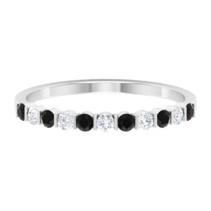 natural black spinel diamond half eternity band, aaa quality, certified black spinel stackable ring - ready to gift, 14k white gold, size:us 7.50