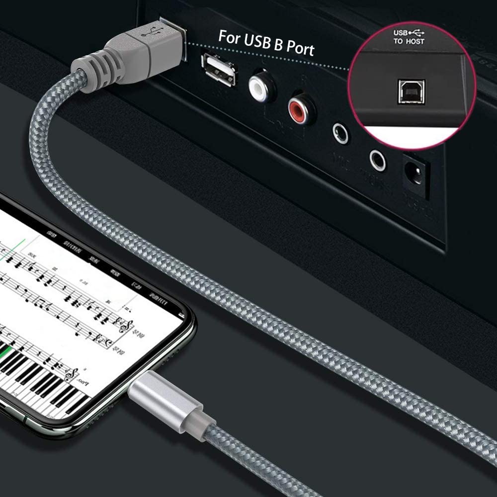 iPhone to USB B Midi Cable 5FT, Lightning to USB 2.0 Midi Interface Cord for iPhone, iPad, iPod to Midi Controller, Electronic Music Instrument, Midi Keyboard, Recording Audio Interface and More