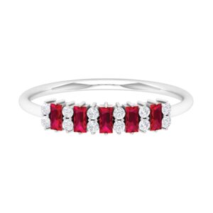 Rosec Jewels Certified Lab-Created Ruby and Diamond Cluster Ring for Women | 1.75 Cttw | AAAA Quality, 14K White Gold, Size:US 3.50