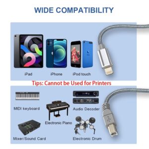 iPhone to USB B Midi Cable 5FT, Lightning to USB 2.0 Midi Interface Cord for iPhone, iPad, iPod to Midi Controller, Electronic Music Instrument, Midi Keyboard, Recording Audio Interface and More