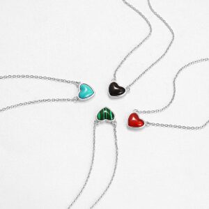 TANGPOET Dainty Turquoise Necklace for Women Sterling Silver Turquoise Heart Pendant Necklaces Blue Stone Jewelry Birthday Christmas Valentines Day Gift for Her