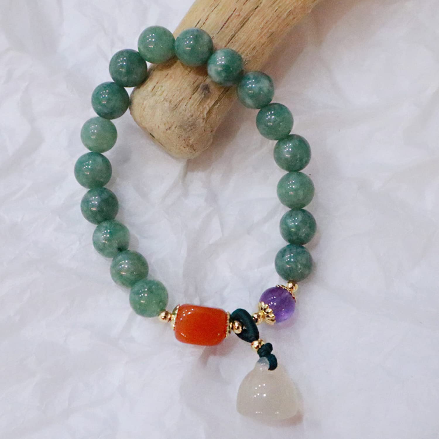 HL1971 Natural Green Stress Relief Quartz Chakra Beaded Jade Stones Healing Beads Gifts Gold Crystal Jewelry Women for Bracelet