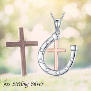 MEDWISE Faith Cross Horseshoe Necklace Gifts for Women Cowgirl Sterling Silver Horseshoe Pendant Necklace Jewelry for Horse Lover Birthday Christmas Gifts