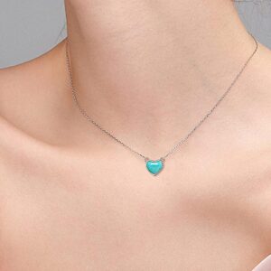 TANGPOET Dainty Turquoise Necklace for Women Sterling Silver Turquoise Heart Pendant Necklaces Blue Stone Jewelry Birthday Christmas Valentines Day Gift for Her