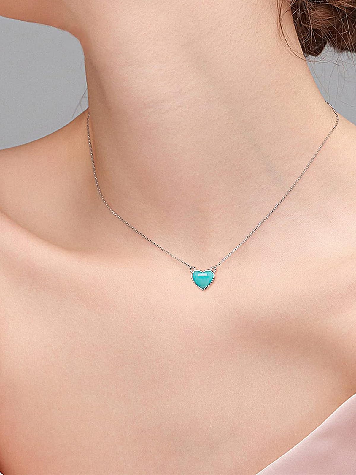 TANGPOET Dainty Turquoise Necklace for Women Sterling Silver Turquoise Heart Pendant Necklaces Blue Stone Jewelry Birthday Christmas Valentines Day Gift for Her