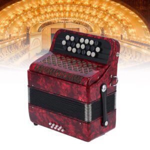 22 Keys 8 Bass Professional Accordion, Accordion Musical Piano Keyboard with Storage Backpack, 2 Straps, Piano Accordion Musical Instrument for Professional, Beginners (red)