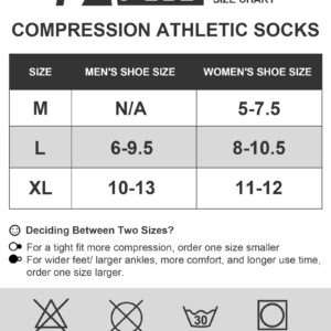 PAPLUS Compression Running Sock for Men and Women 3 Pairs, Cushioned Athletic Crew Socks with Arch Support