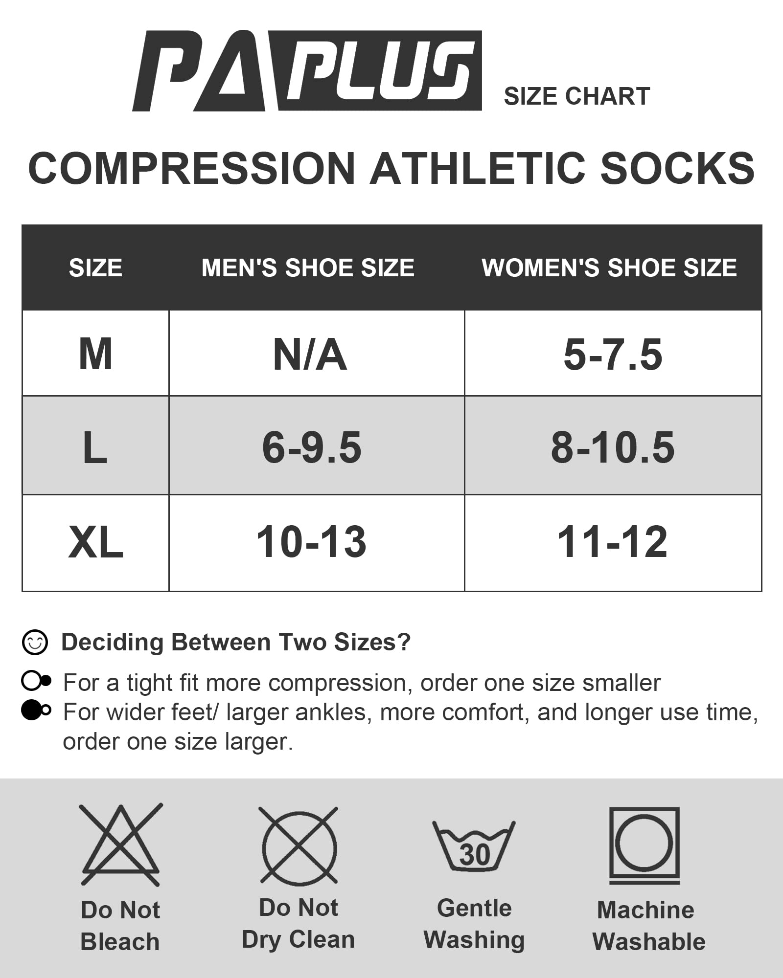 PAPLUS Compression Running Sock for Men and Women 3 Pairs, Cushioned Athletic Crew Socks with Arch Support